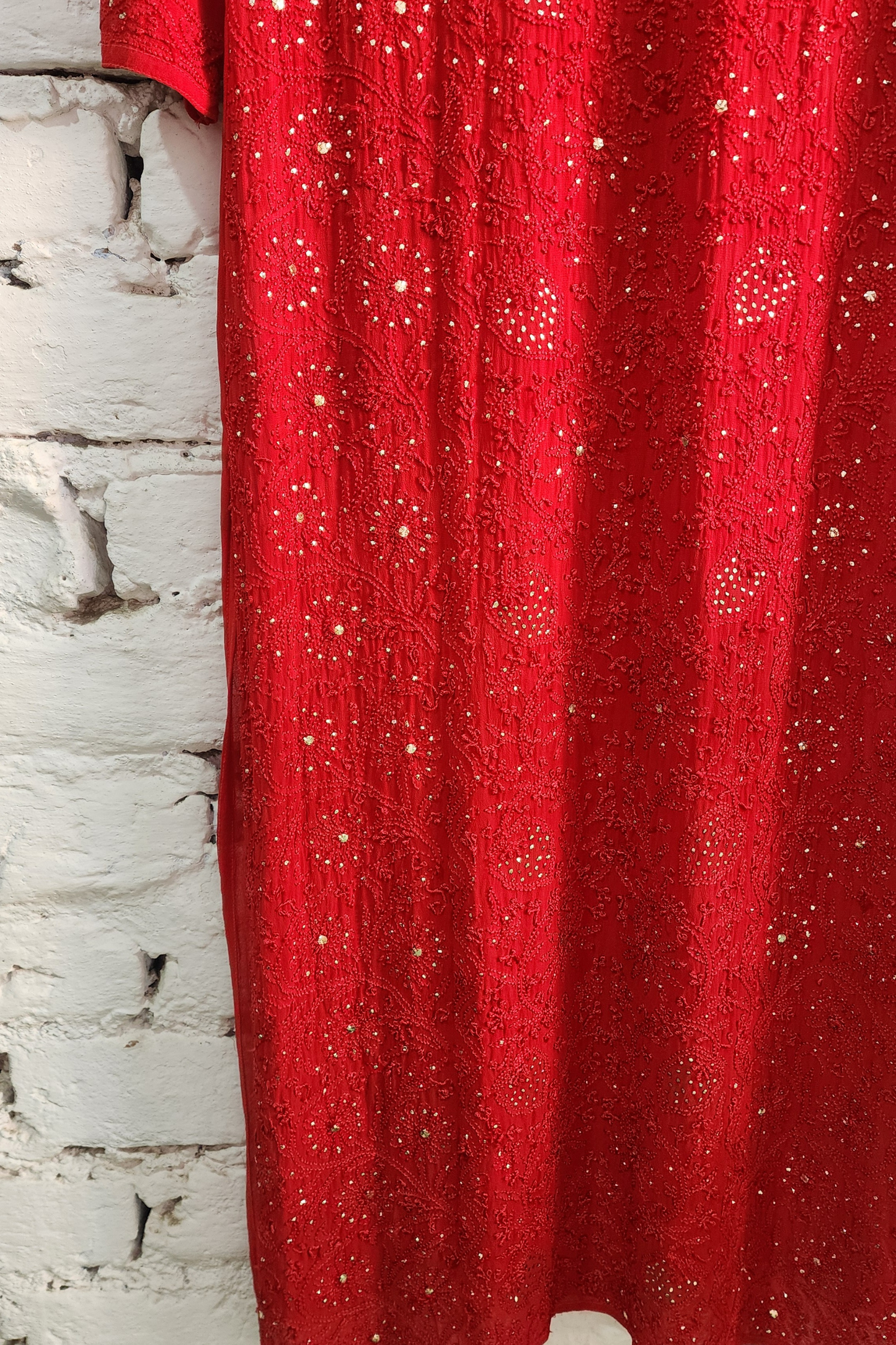 Red Chikankari Kurta Palazzo Set with Dupatta