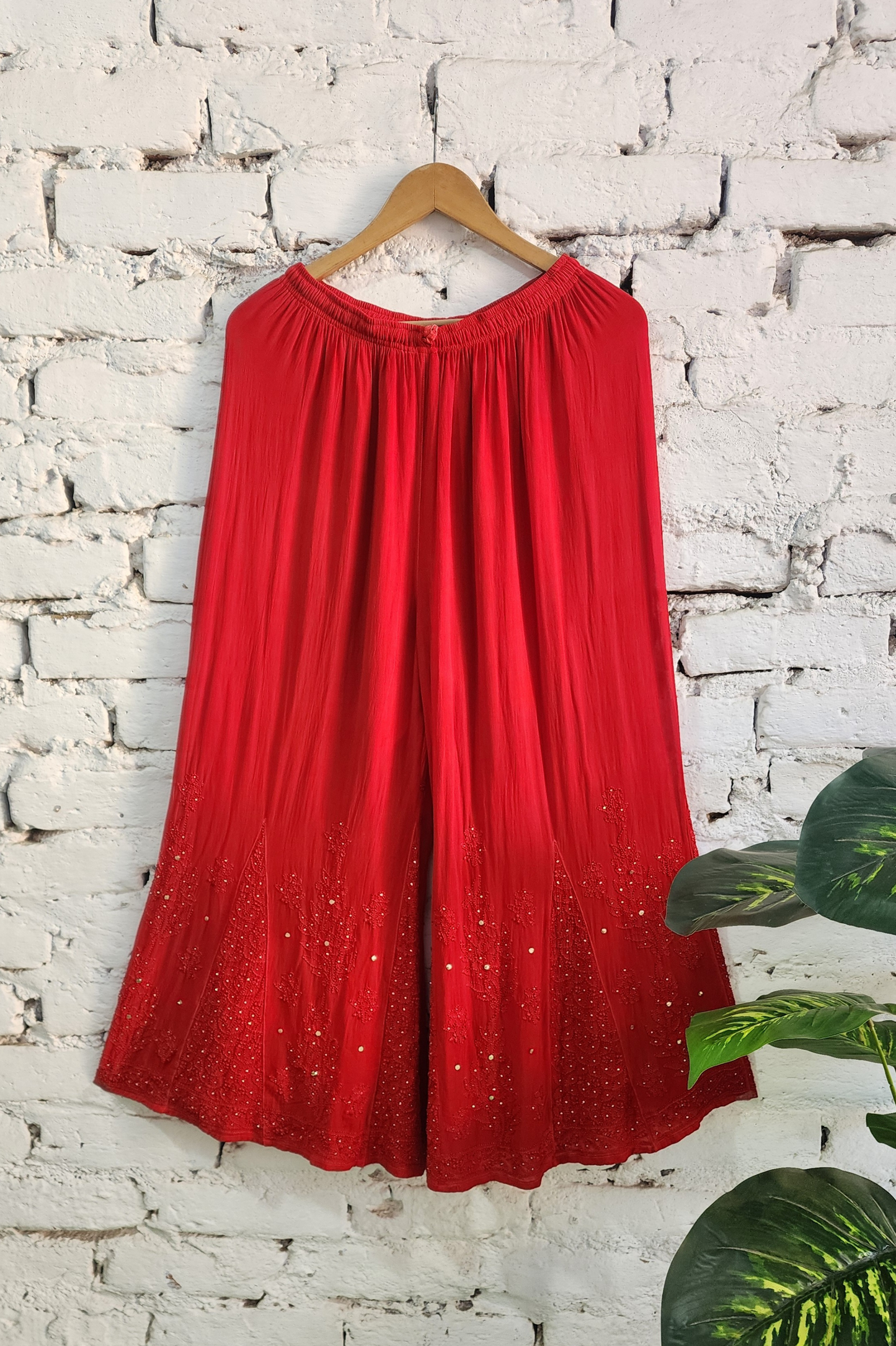 Red Chikankari Kurta Palazzo Set with Dupatta