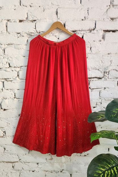 Red Chikankari Kurta Palazzo Set with Dupatta