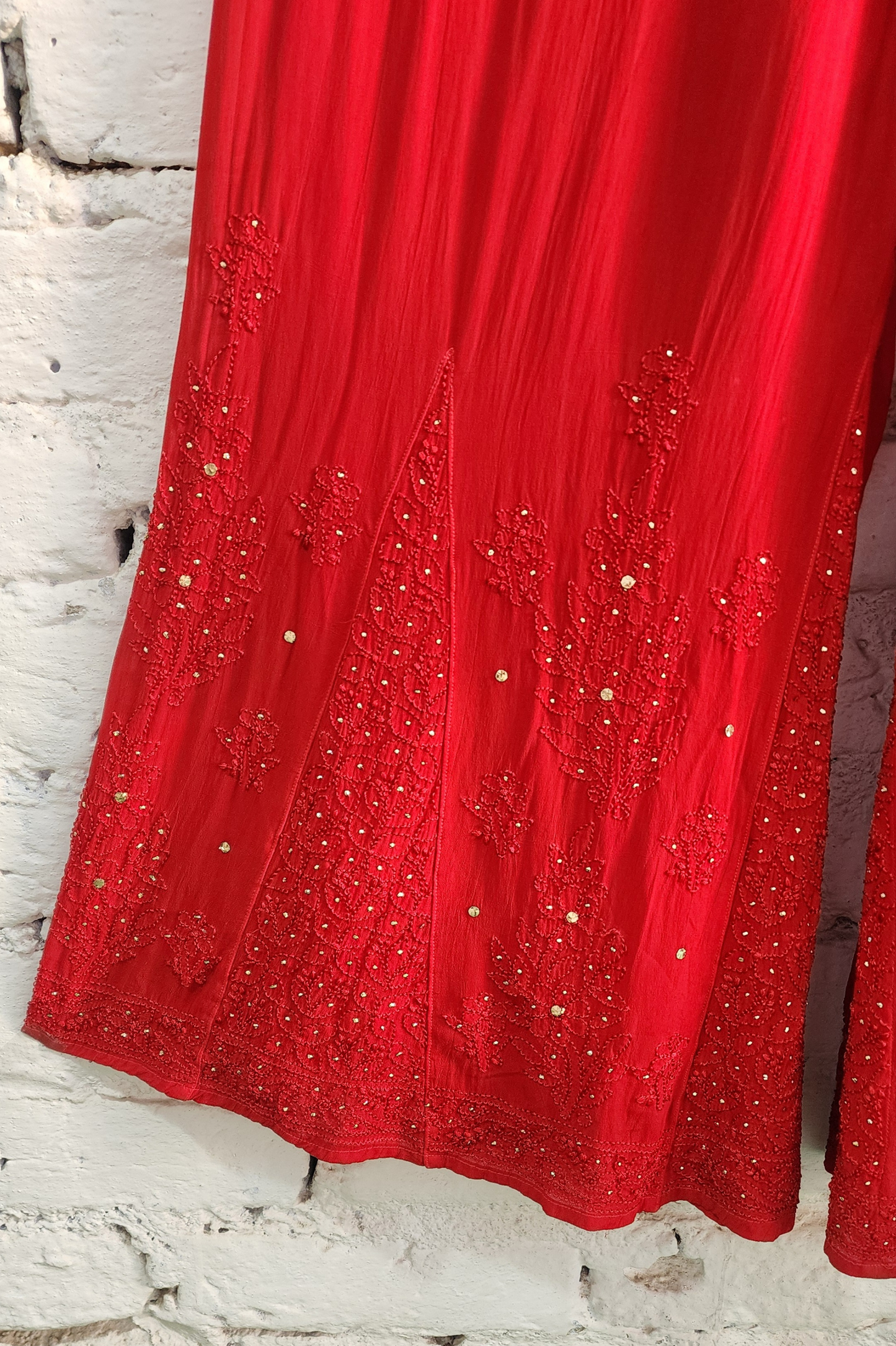 Red Chikankari Kurta Palazzo Set with Dupatta