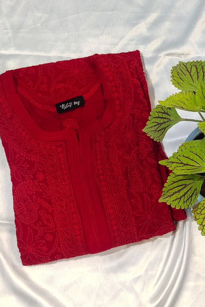 Hot Red Chikankari Kurta Georgette with Inner