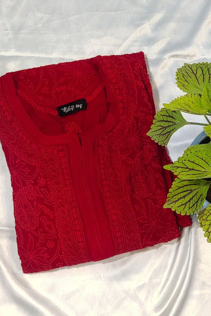 Hot Red Chikankari Kurta Georgette with Inner