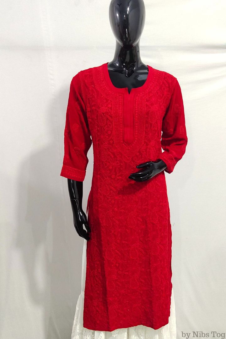 Hot Red Chikankari Kurta Georgette with Inner