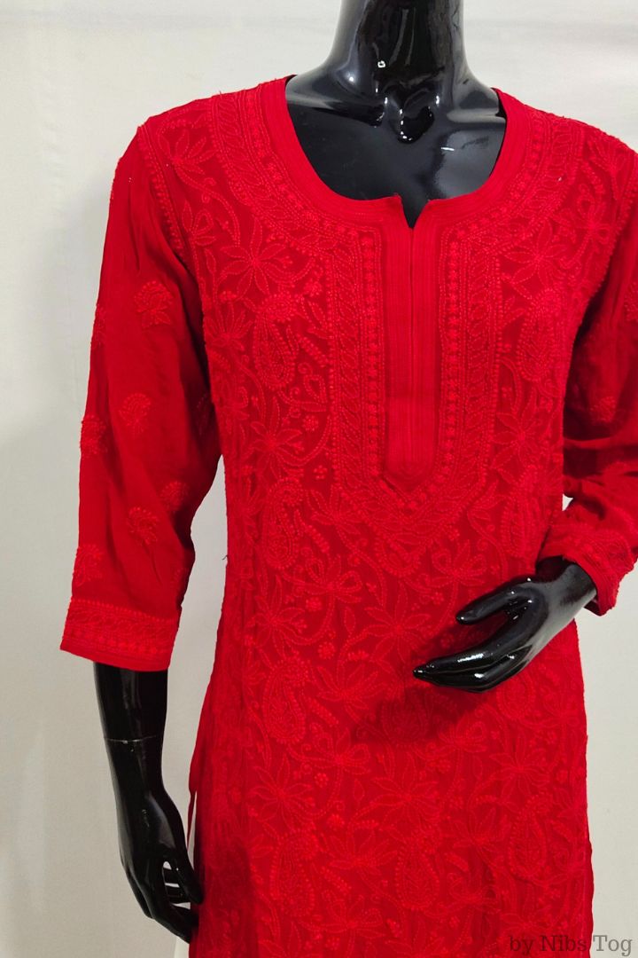 Hot Red Chikankari Kurta Georgette with Inner