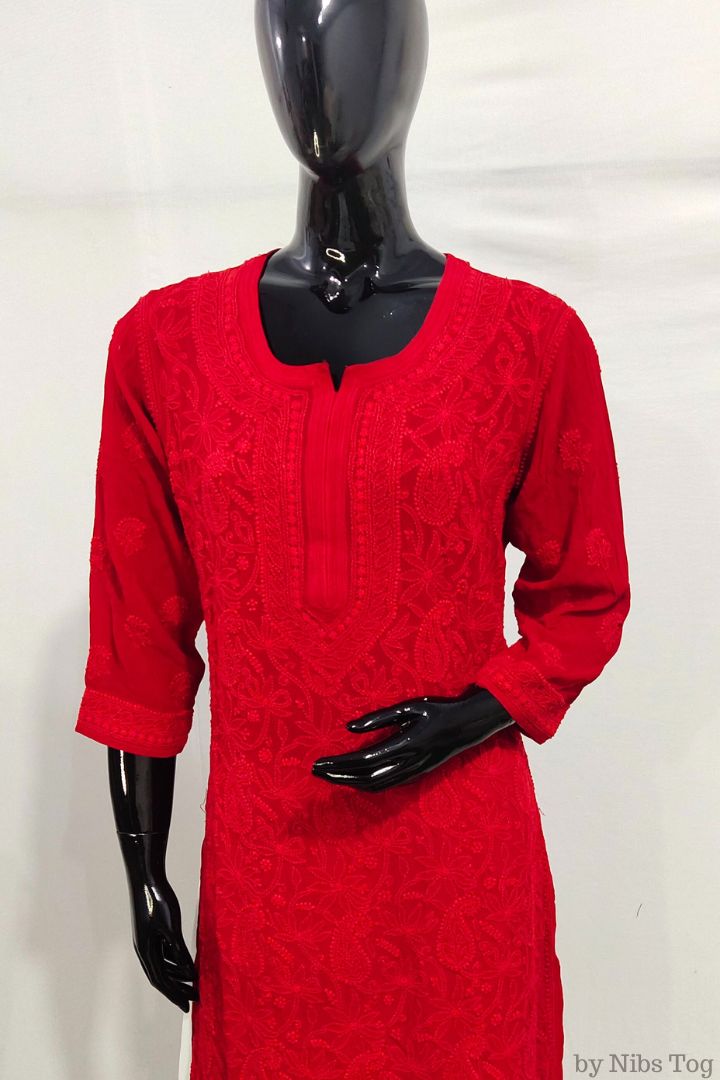 Hot Red Chikankari Kurta Georgette with Inner