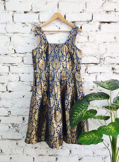 Royal blue and gold Banarasi brocade dress and jacket — product image 3