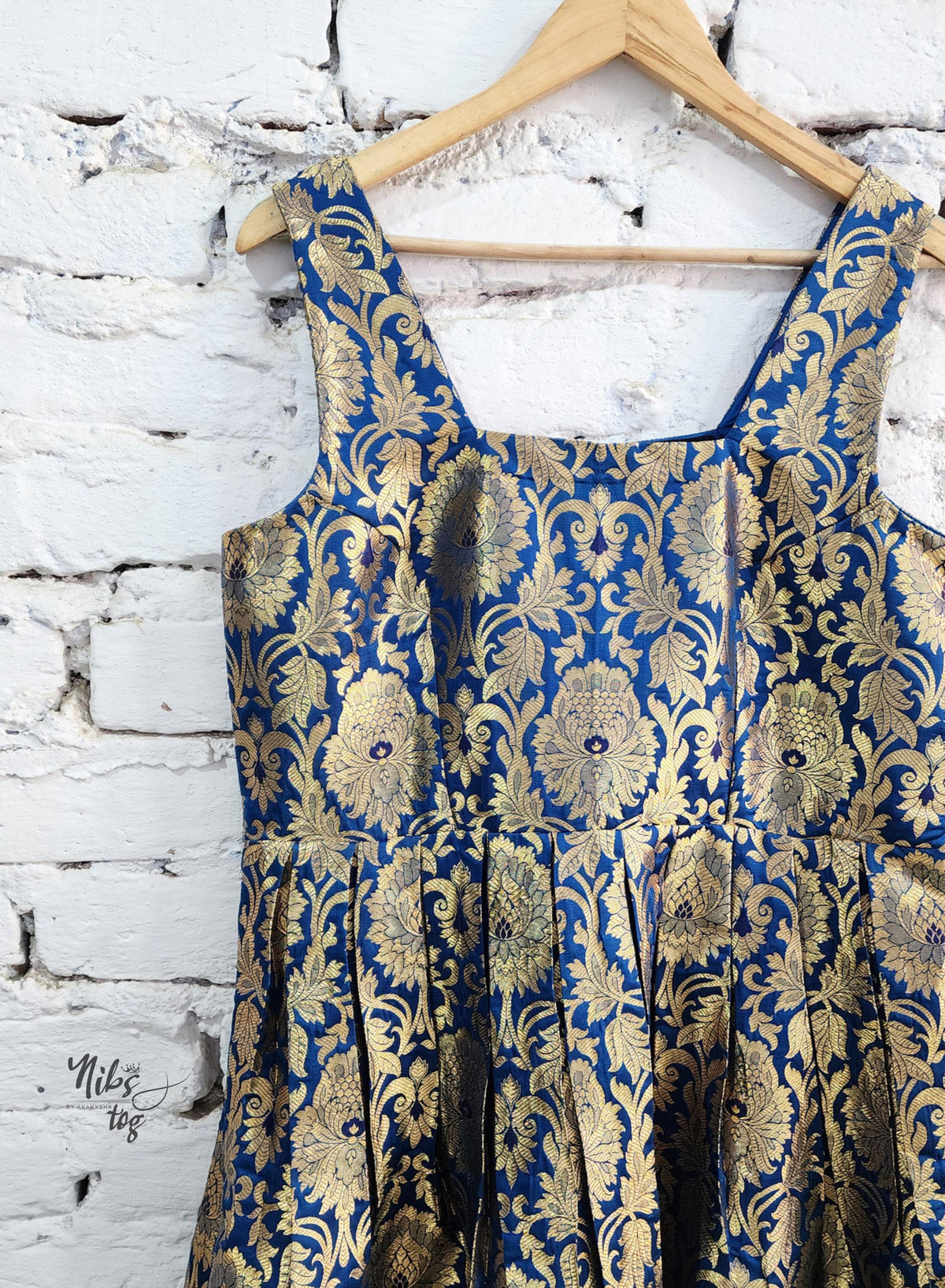 Royal blue and gold Banarasi brocade dress and jacket — product image 10