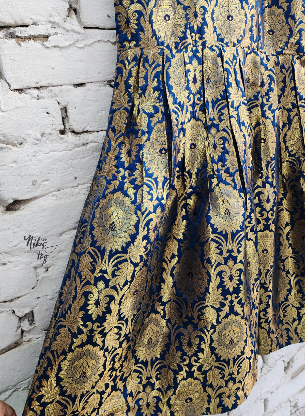 Royal blue and gold Banarasi brocade dress and jacket — product image 11