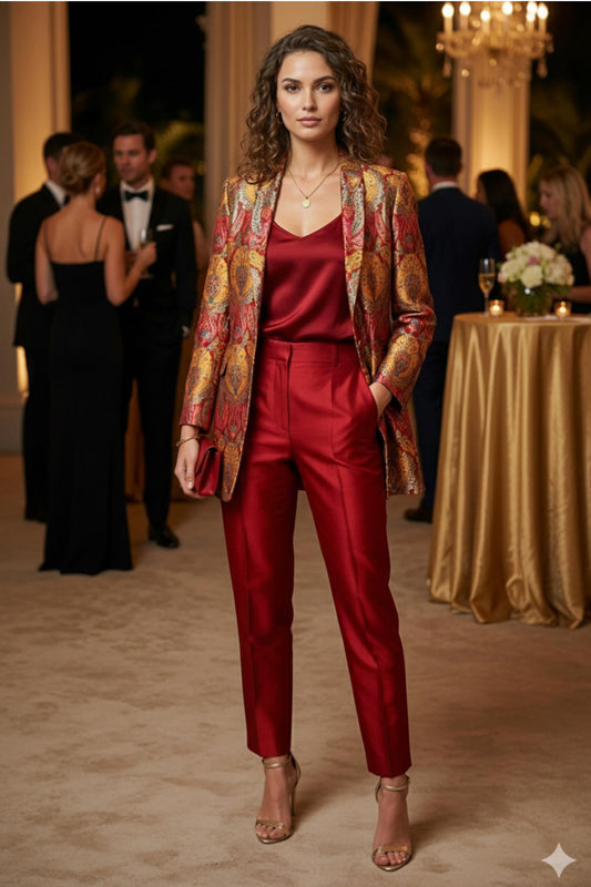 Red Banarasi Brocade Blazer Jacket