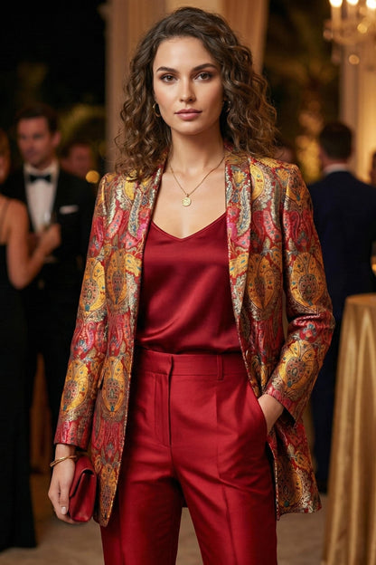 Red Banarasi Brocade Blazer Jacket