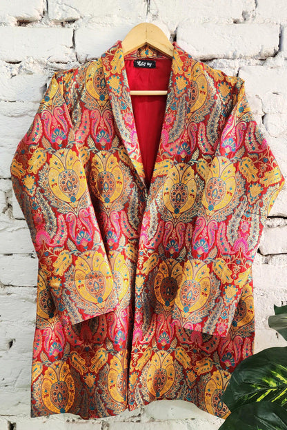 Red Banarasi Brocade Blazer Jacket