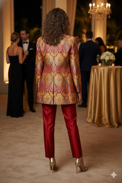 Red Banarasi Brocade Blazer Jacket