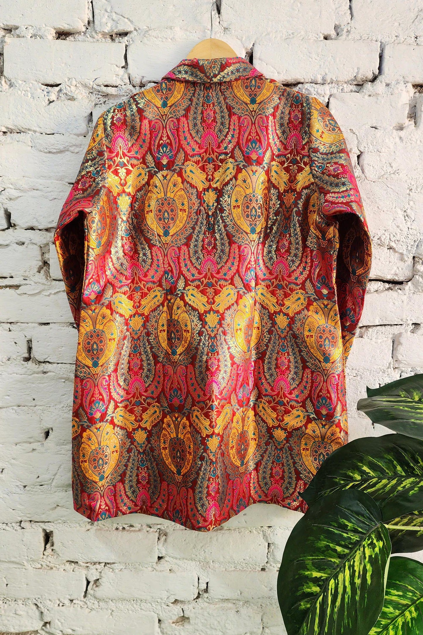 Red Banarasi Brocade Blazer Jacket