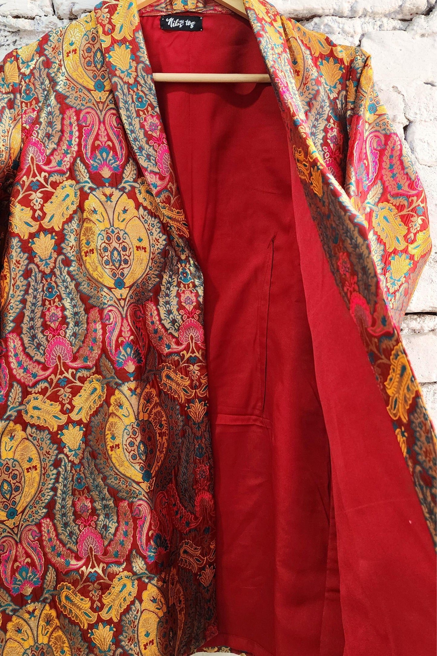Red Banarasi Brocade Blazer Jacket