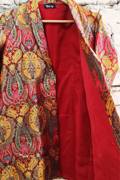 Red Banarasi Brocade Blazer Jacket