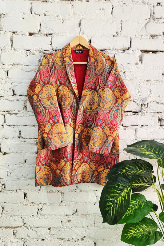 Red Banarasi Brocade Blazer Jacket