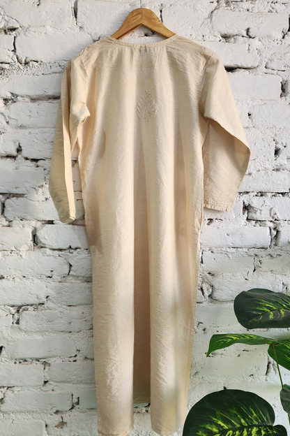 Ivory Silk Chikankari Kurta Set with Red Bandhej Dupatta