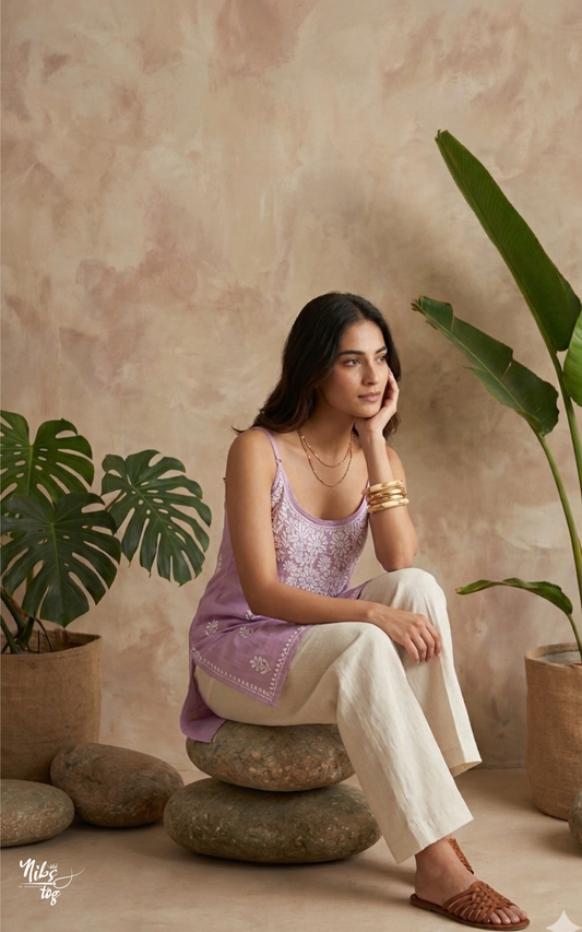 Lilac Nayaab Strappy Chikankari Short Kurta