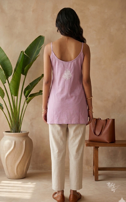Lilac Nayaab Strappy Chikankari Short Kurta