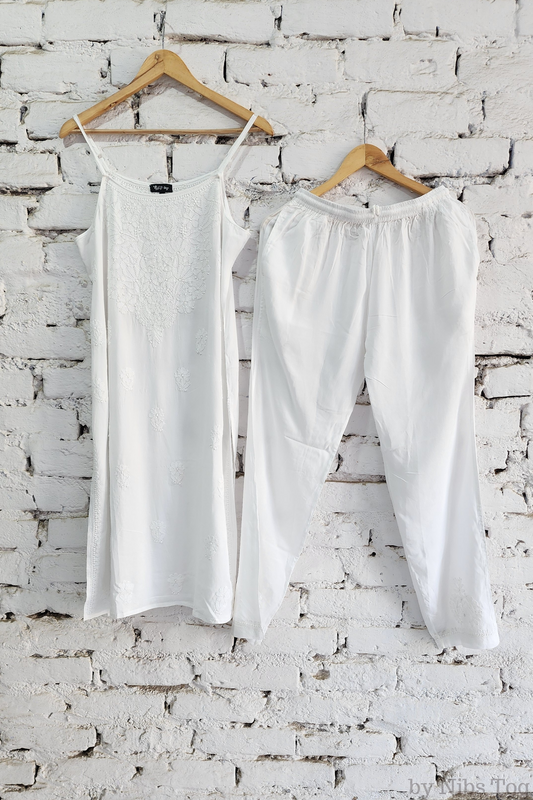 Sutr Chikankari Strap Kurta Pant Set