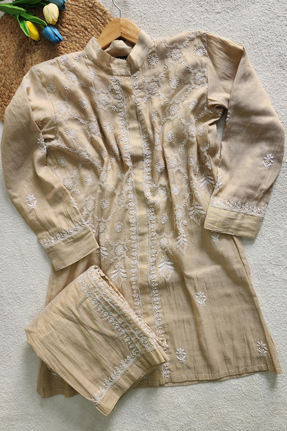 Gold Tissue Silk Chikankari Coord Set