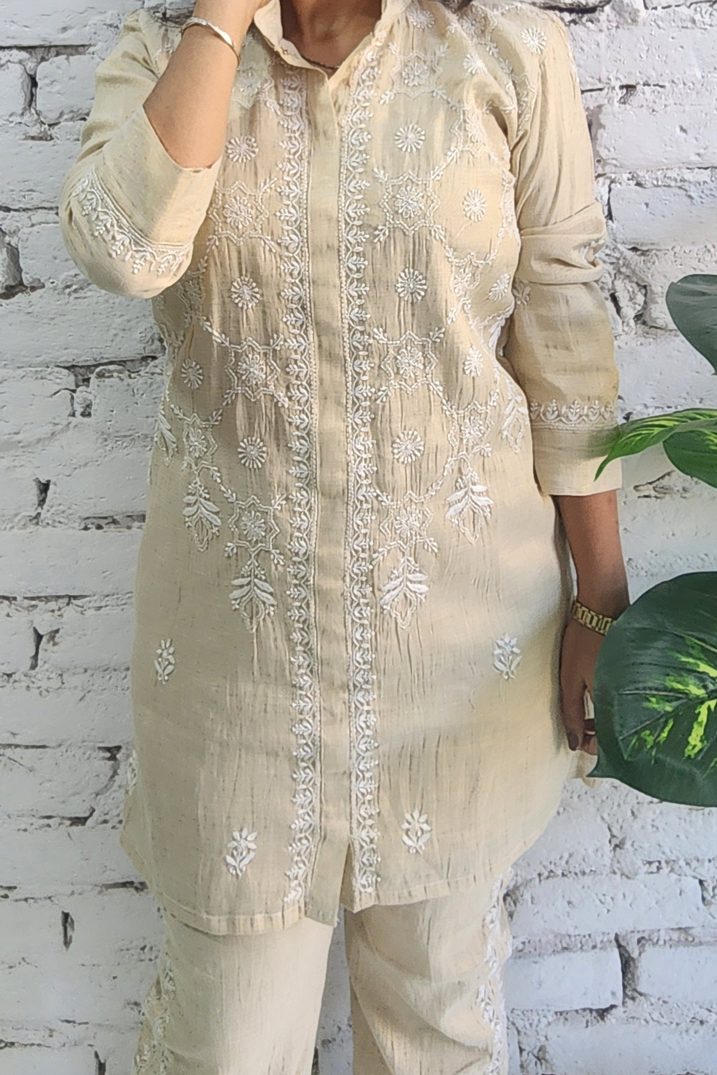 Gold Tissue Silk Chikankari Coord Set