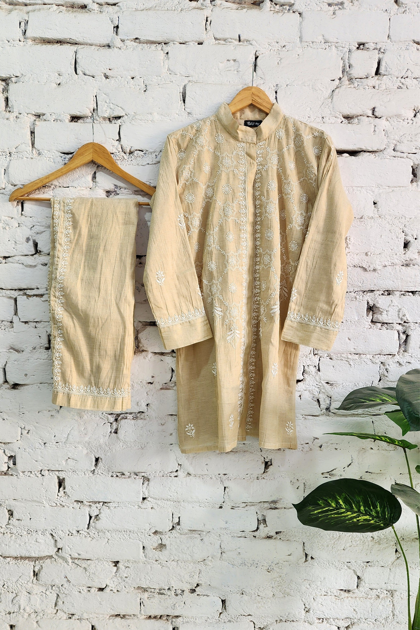 Gold Tissue Silk Chikankari Coord Set
