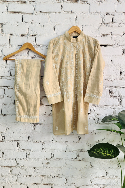Gold Tissue Silk Chikankari Coord Set