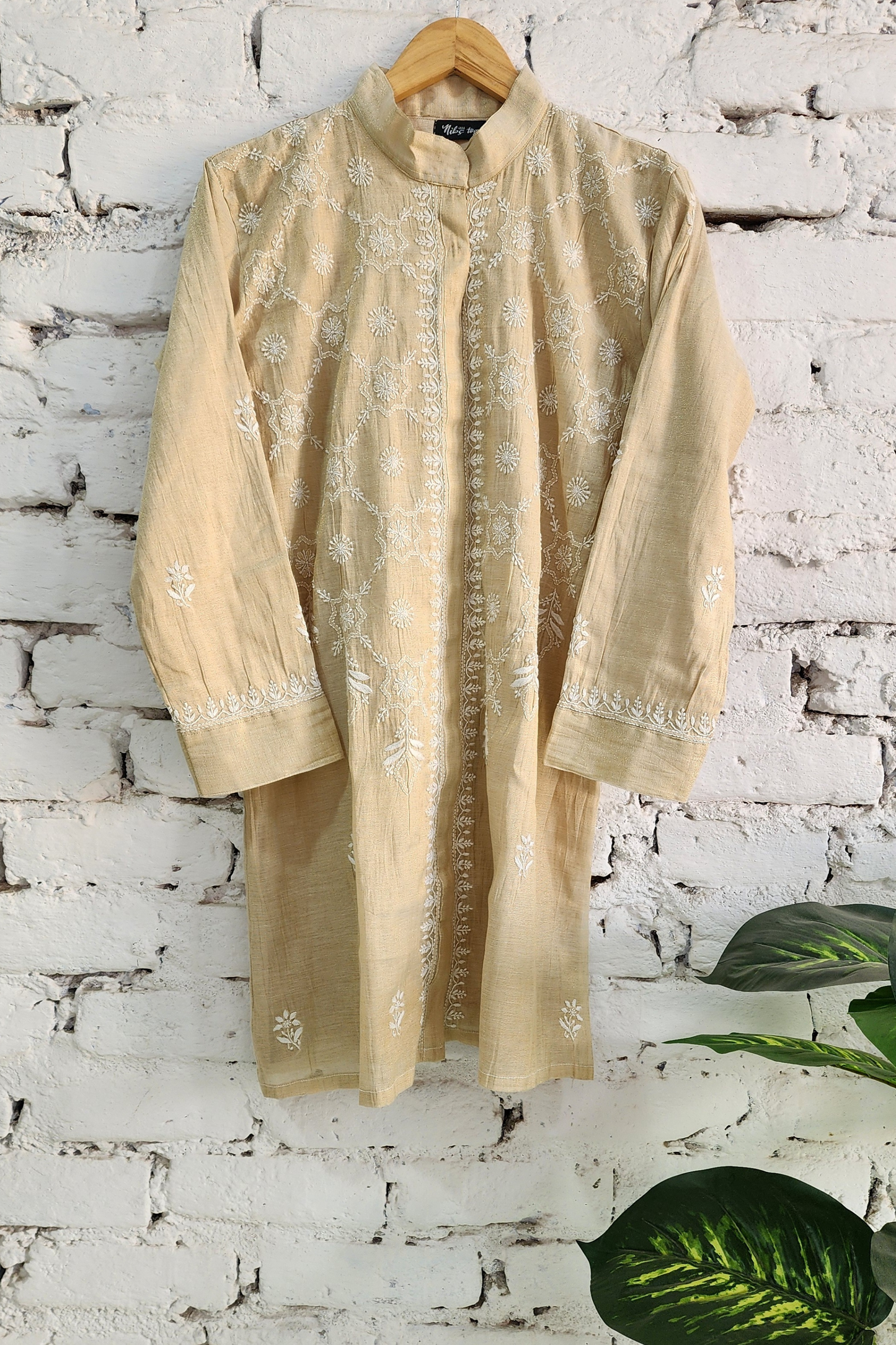 Gold Tissue Silk Chikankari Coord Set
