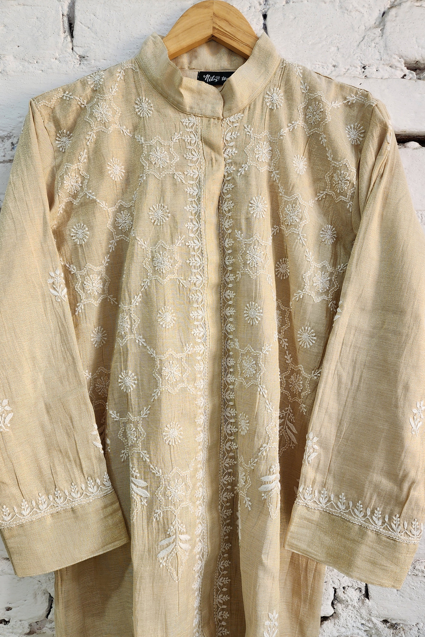 Gold Tissue Silk Chikankari Coord Set