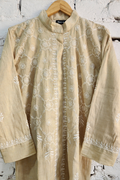 Gold Tissue Silk Chikankari Coord Set