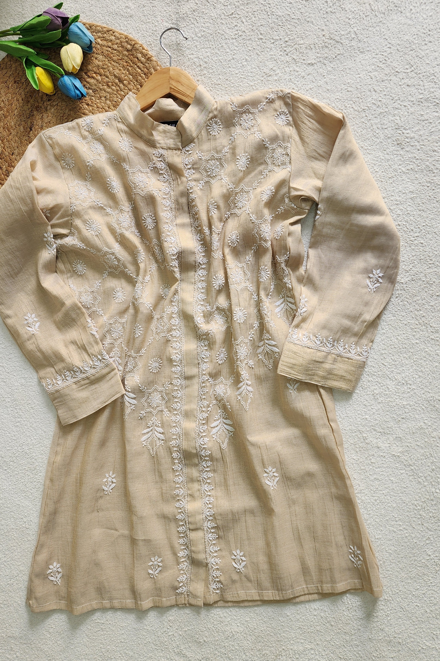 Gold Tissue Silk Chikankari Coord Set