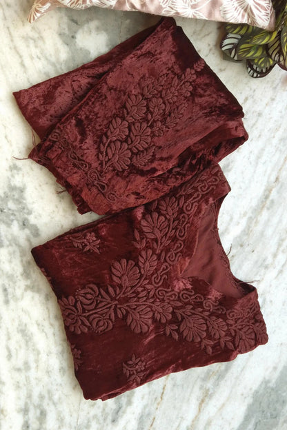 Brown Embroidered Velvet Suit