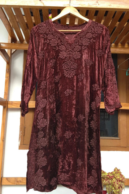 Brown Embroidered Velvet Suit