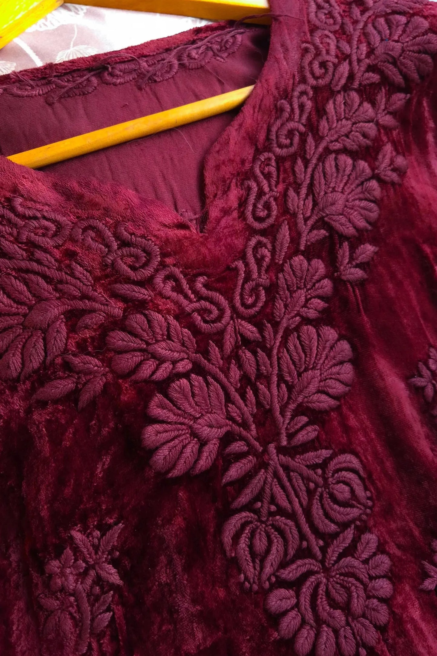 Maroon Red Embroidered Velvet Suit