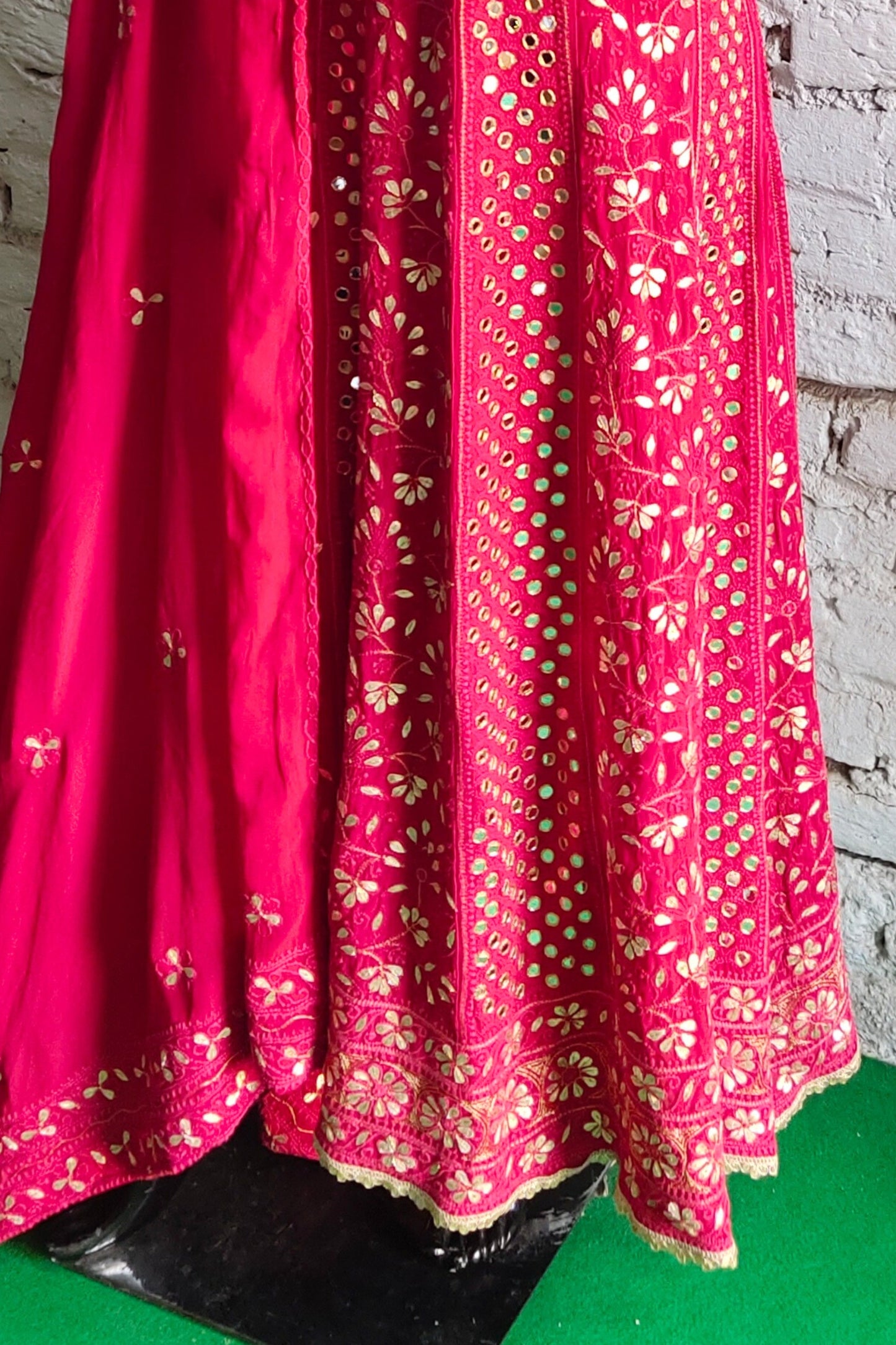 Deep Red Chikankari Anarkali Suit with Gotta Patti and Mirror