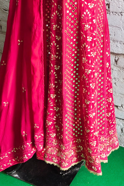 Deep Red Chikankari Anarkali Suit with Gotta Patti and Mirror