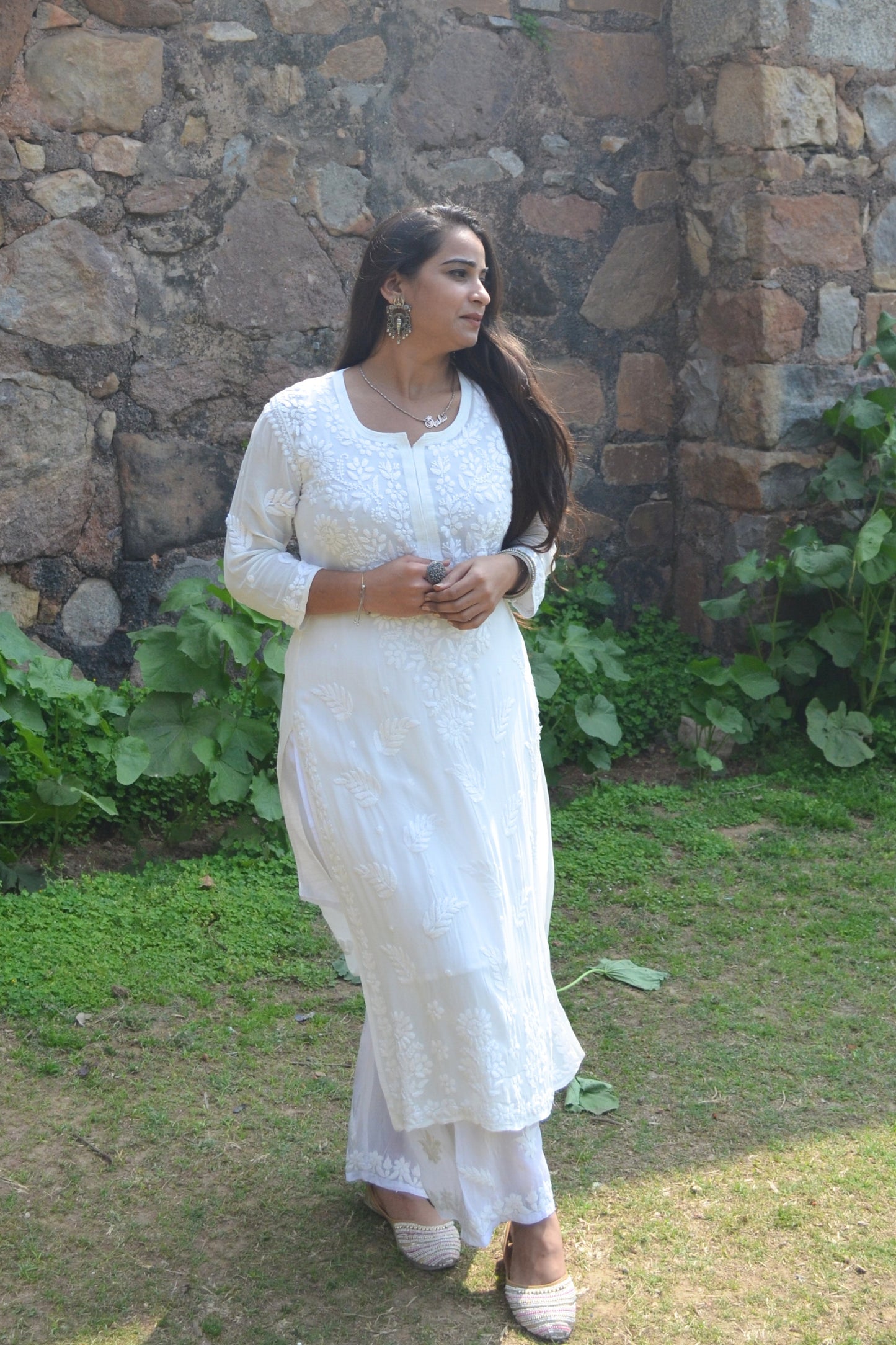 Insha White Chikankari Kurta Palazzo Set