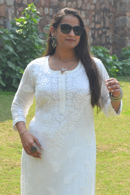 Insha White Chikankari Kurta Palazzo Set