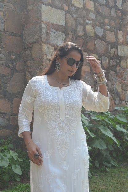 Insha White Chikankari Kurta Palazzo Set