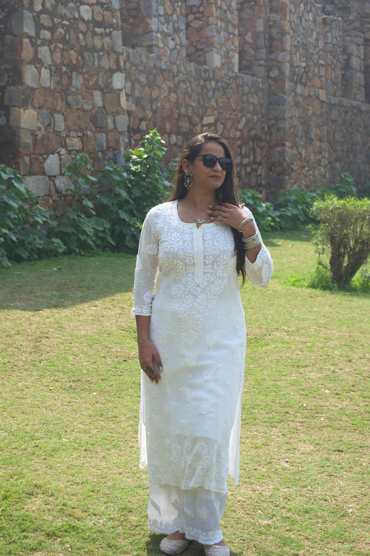 Insha White Chikankari Kurta Palazzo Set