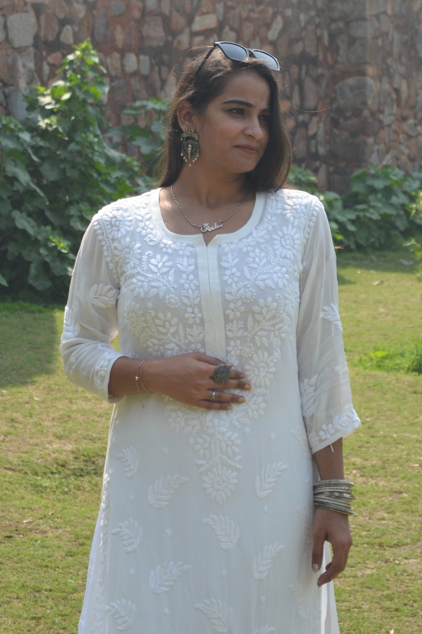 Insha White Chikankari Kurta Palazzo Set