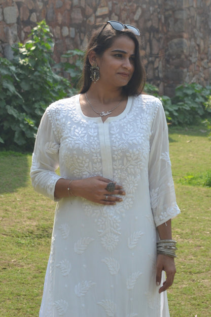 Insha White Chikankari Kurta Palazzo Set