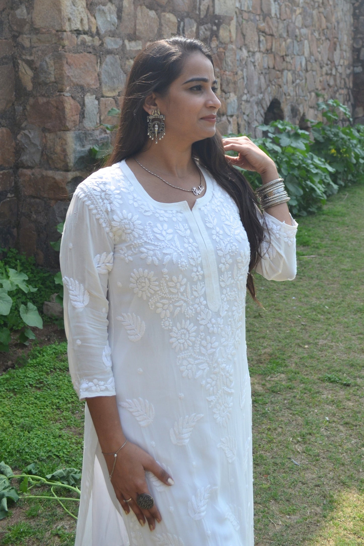 Insha White Chikankari Kurta Palazzo Set