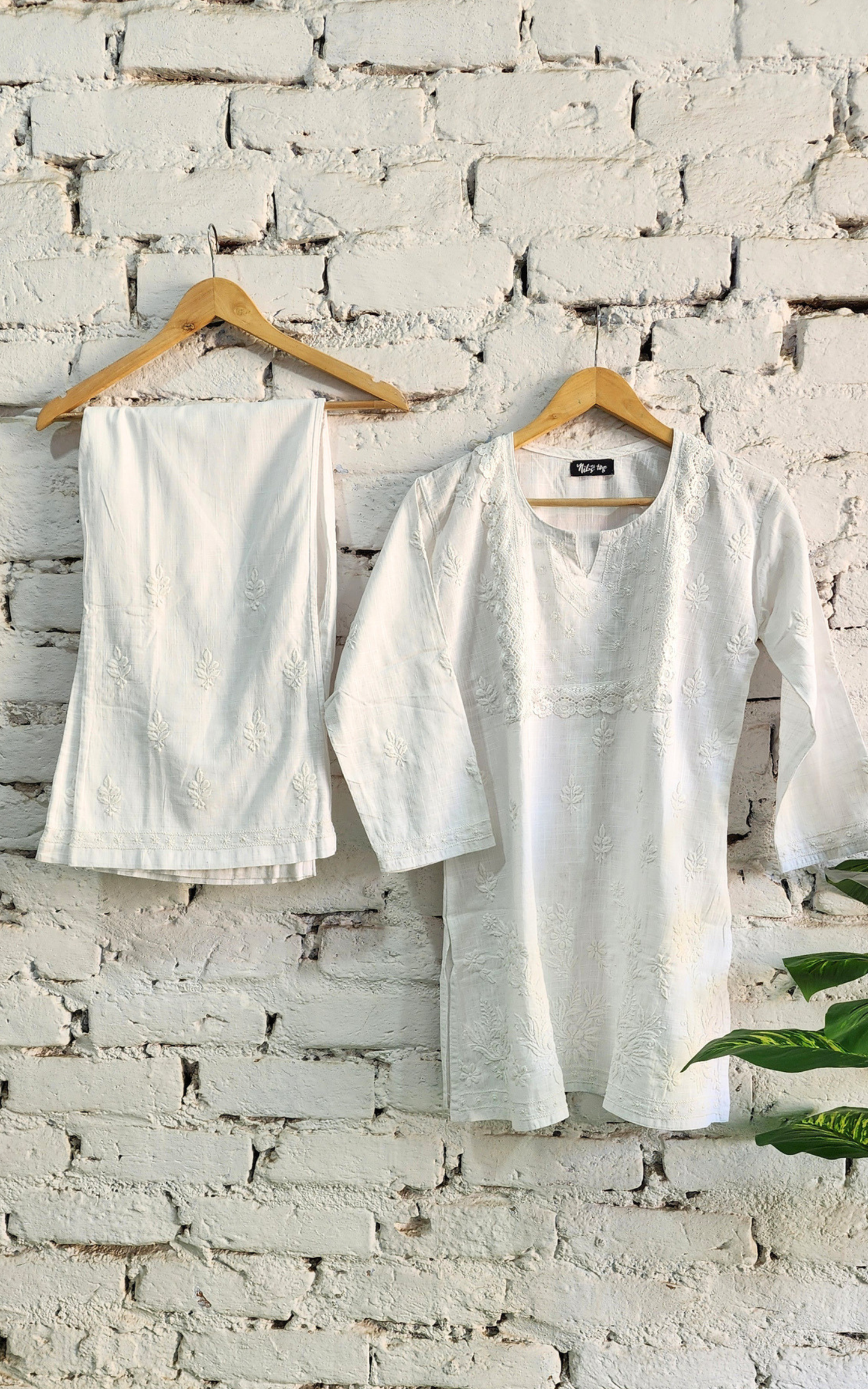 Saadgi White Chikankari Co-Ord Set