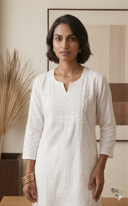 Saadgi White Chikankari Co-Ord Set