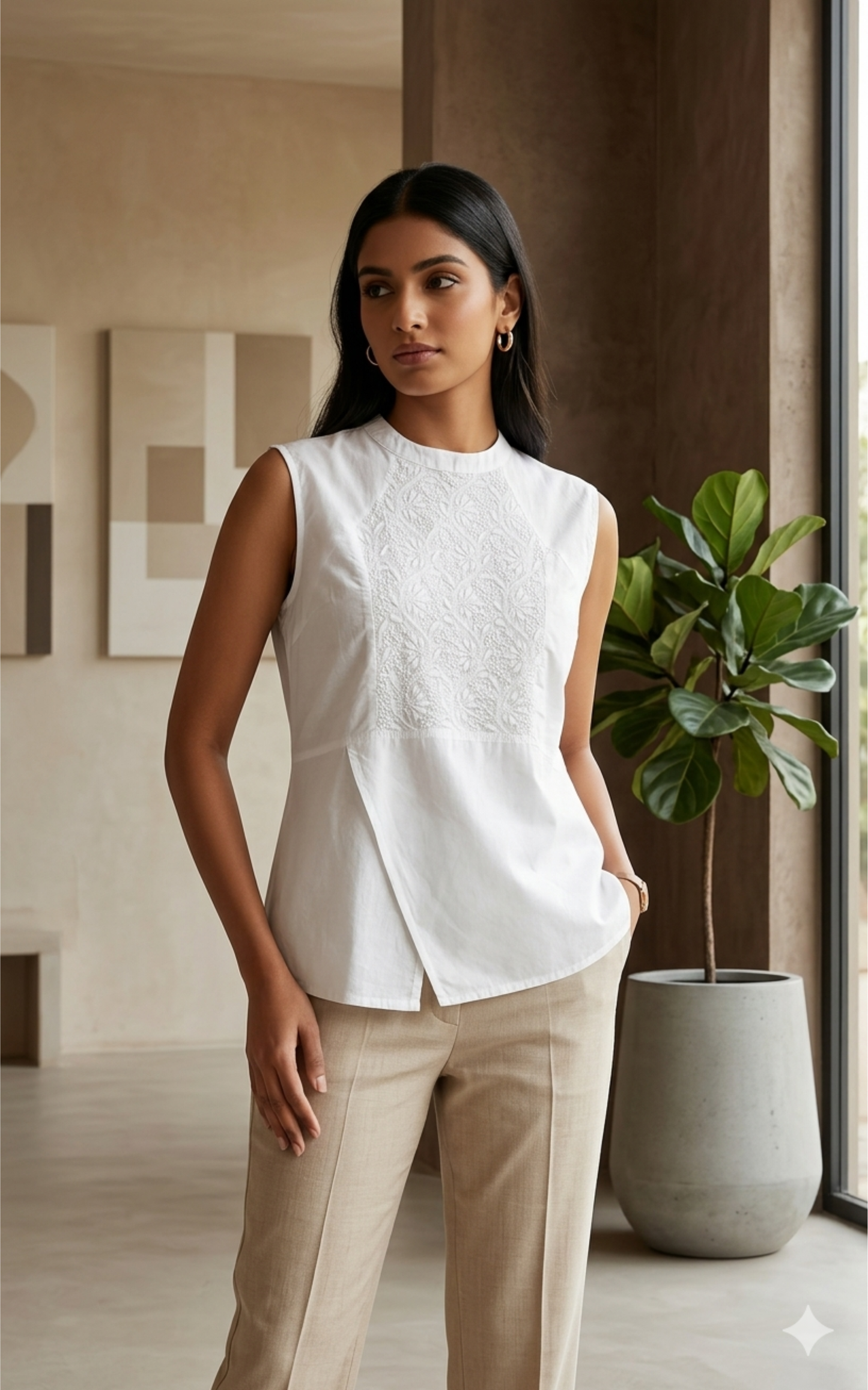 Diva White Chikankari Sleeveless Top