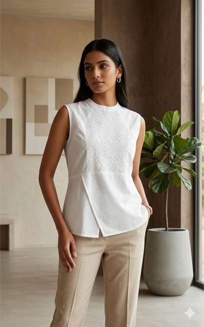Diva White Chikankari Sleeveless Top