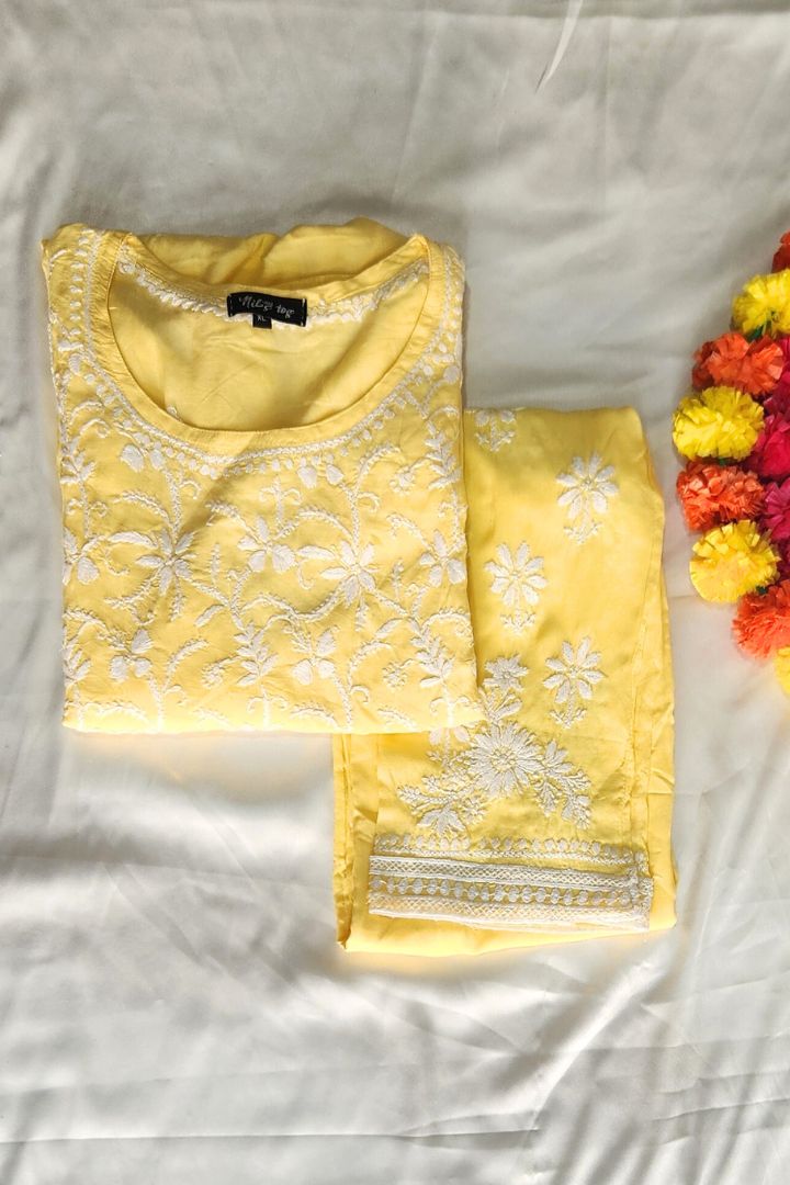 Naira Cut Chikankari Kurta Set Modal Cotton
